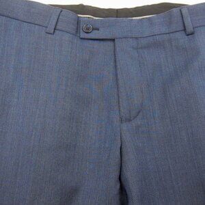NEW Portobello's Blue Wool Dobby Weave Slim Fit Flat Front Pants Trousers 38x32